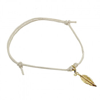 Bernardes bracelet, Soul, silver Feather, offwhite cord, gold accents